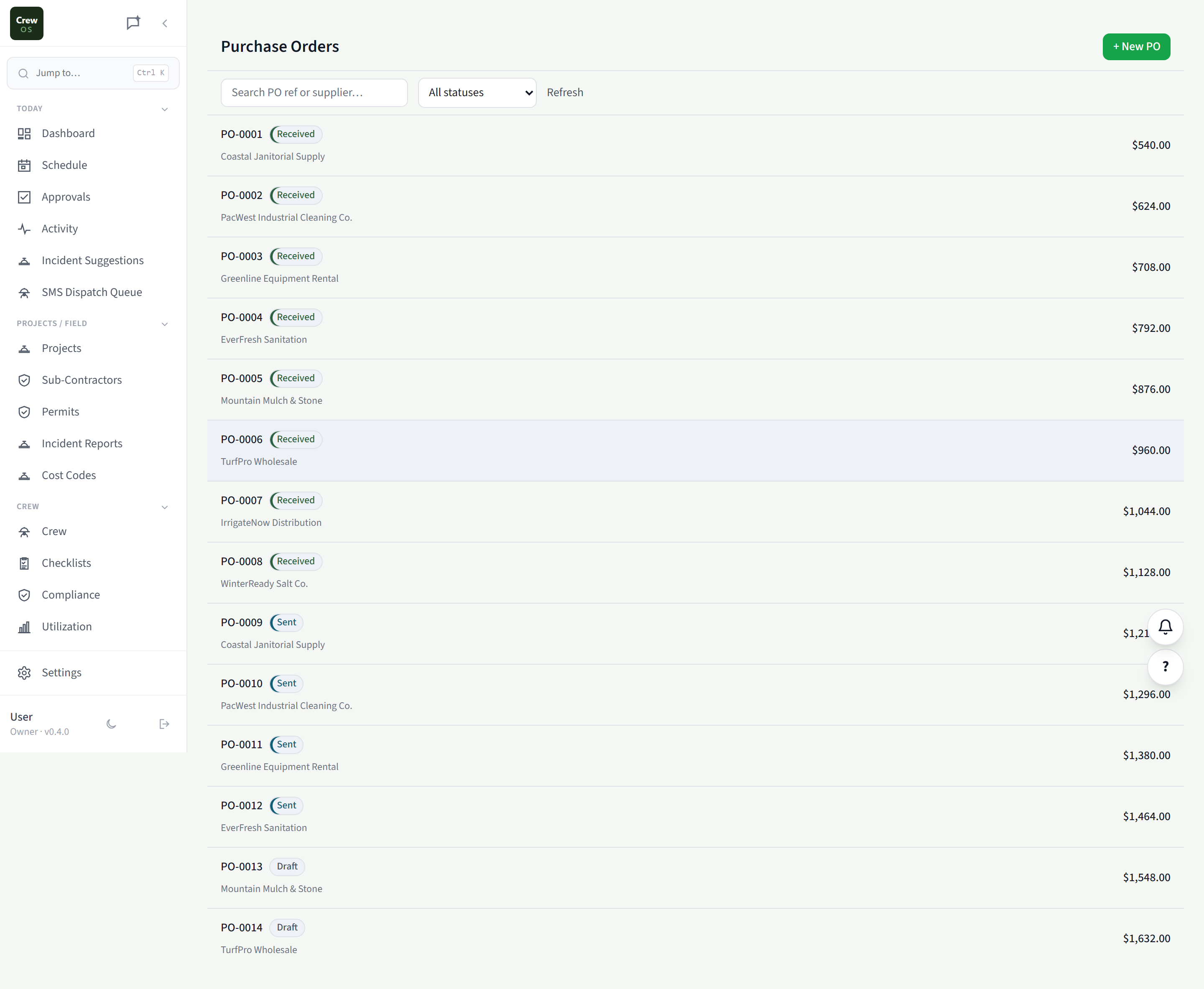 CrewOS Purchase Orders