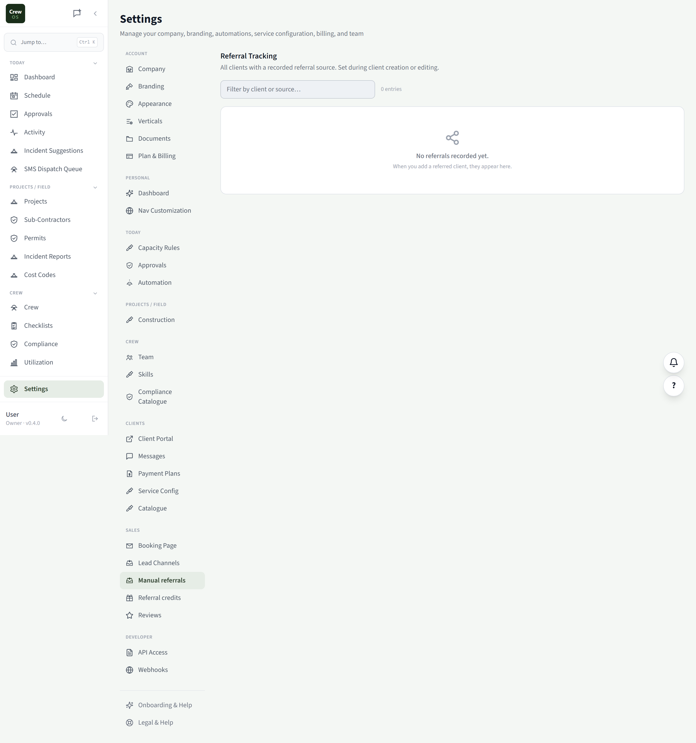 CrewOS Manual Referrals