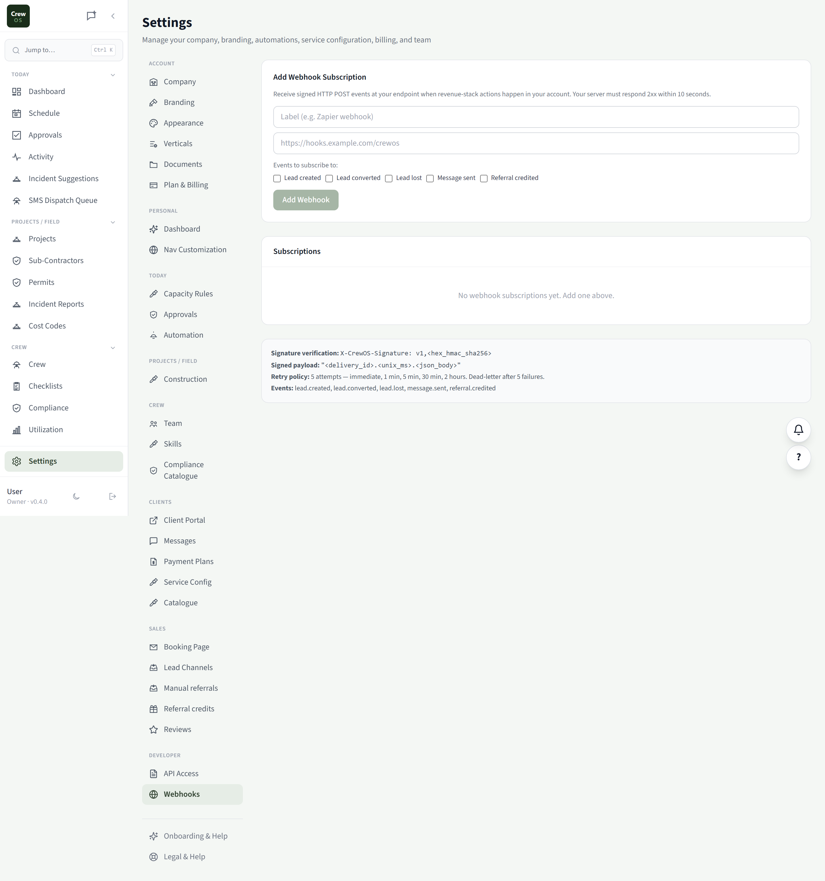 CrewOS Webhooks